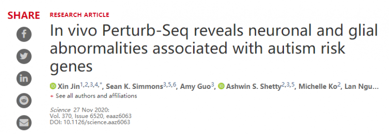 體內 Perturb-Seq 揭示與自閉癥風險基因相關的神經元和神經膠質異常