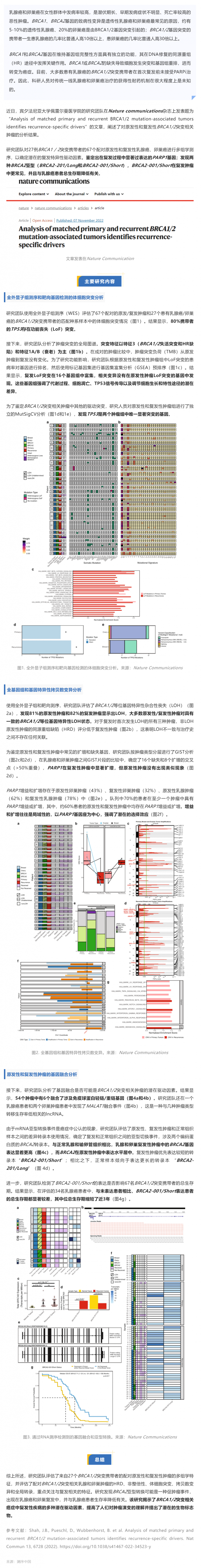 Nat Commun _ 乳腺癌和卵巢癌 BRCA1_2 基因突變多組學(xué)測序，揭示腫瘤復(fù)發(fā)的潛在驅(qū)動因素