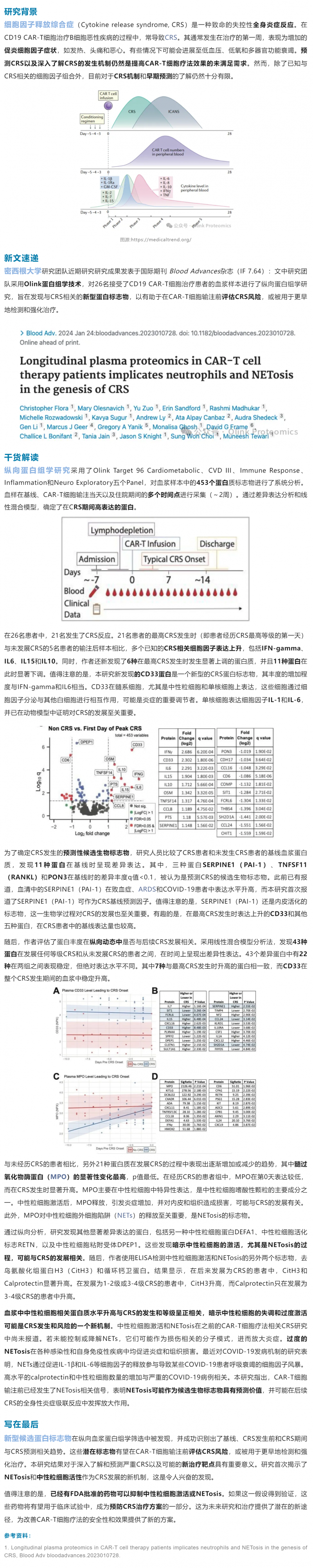 細(xì)胞治療 |Olink 血漿蛋白組學(xué)助力 CAR- T 治療中 CRS 機制研究與早期標(biāo)志物發(fā)現(xiàn)